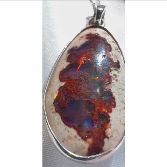 Sterling Silver Mexican Cantera Opal & 10k White Gold 17” Chain - Picture 1 of 11